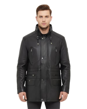 Heren zwarte zachte Italiaanse leren parka jas - Gatton