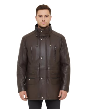 Heren bruine zachte Italiaanse leren parka jas-Gatton