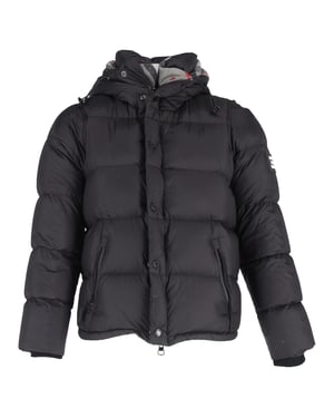 Burberry Logo-Afgestikte Puffjas in Zwart Nylon