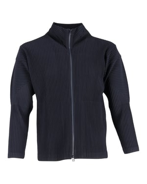 Homme Plissé Issey Miyake Geplooide Zip-Up Cardigan in Marineblauwe Polyester