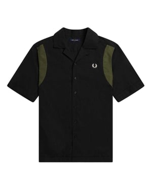 Fred Perry Heren Gelaagd Korte Mouwen Bowling Overhemd (Zwart)
