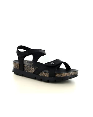Panama Jack Dames Wedge Zwarte Leren Platform Sandalen - Sulia B2