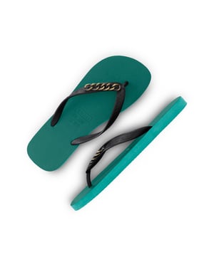 Gouden kleine teenslippers bosgroen