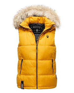 Marikoo dames gewatteerd vest – Eisflöckchen met capuchon & imitatiebontkraag