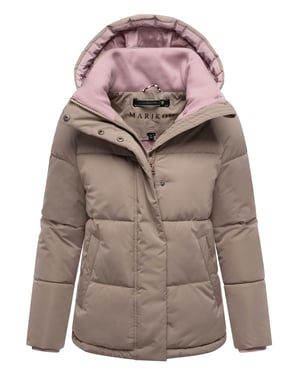 Marikoo dames gewatteerde jas Omariaa met colorblock & afneembare capuchon
