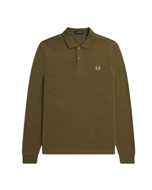 Fred Perry Unisexpoloshirt met lange mouwen, effen voor volwassenen (Kaki Groen)
