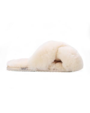Dames schapenvacht pantoffels beige warme winter bont crossover - Snowbelle