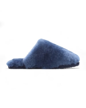 Dames schapenvacht pantoffels marineblauw warme winterbont muiltje - Aurora