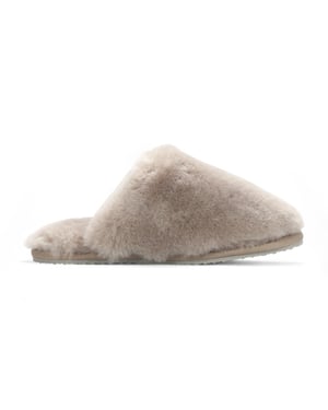 Dames schapenvacht pantoffels taupe warme winterbont muiltje - Aurora