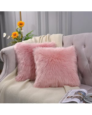 Echt schapenvacht roze echt wol enkelzijdig kussen