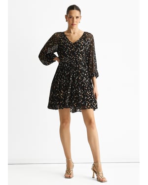 Zwarte veelkleurige viscose mini-jurk met geknipte jacquard en laagjes
