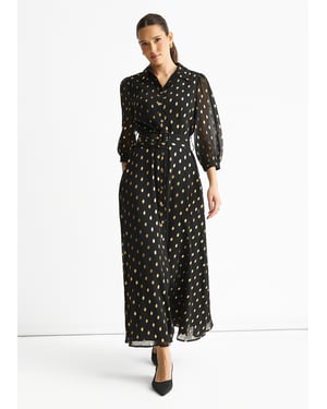 Zwarte chiffon maxi-shirtjurk met ceintuur