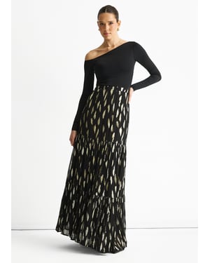 Zwarte geknipte jacquard gelaagde maxi-rok