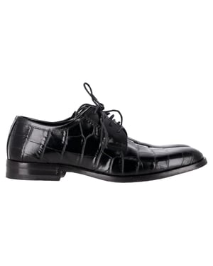 Saint Laurent Croco-Effect Vetwrap Oxfords in Zwart Leer
