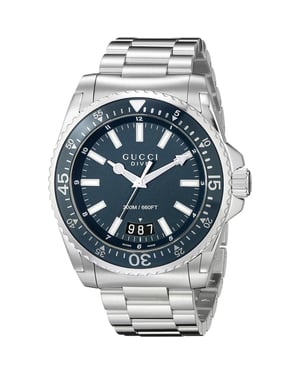 Gucci YA136203 Heren Duikhorloge met Blauwe Wijzerplaat en Roestvrijstalen Armband