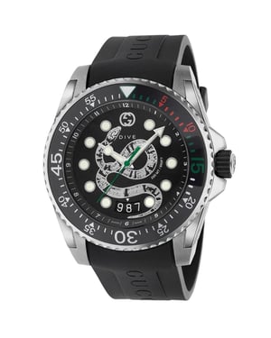 Gucci YA136217 Duikhorloge met zwarte slangen wijzerplaat - 200 m waterdicht