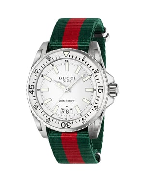 Gucci YA136207 Duik herenhorloge met witte wijzerplaat en textielen band