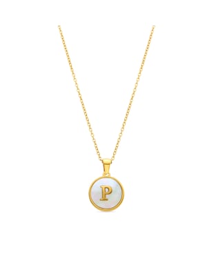 Luxenter collier in wit parelmoer afgewerkt in 18K geel goud - Alfabet