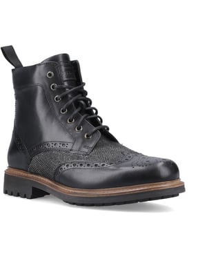 Hunter Loch Brogue Enkellaars Leer Heren Zwarte Enkellaarsjes