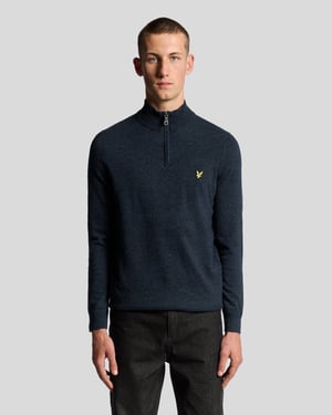 Lyle & Scott Lamswol Mix 1/4 Rits Trui - Marineblauw