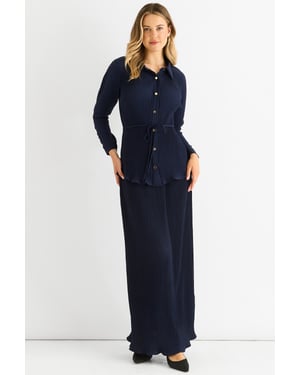 Marineblauwe plissé maxi-rok met elastische tailleband