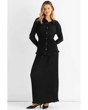 Zwarte plissé maxi-rok met elastische tailleband