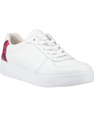 Fitflop Rally Slangenprint-Backtab Leren Dames Urban Wit/Wilde Framboos Sneakers