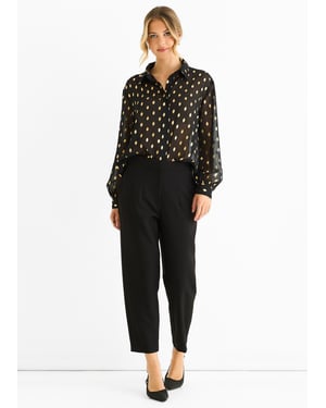 Zwart chiffon folie jacquard doorschijnend shirt