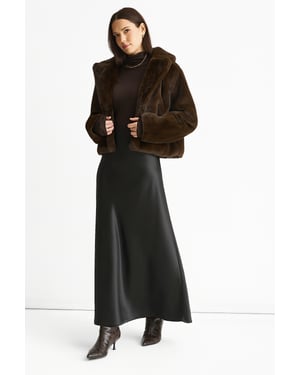 Koffie Crushed Look Faux Fur Cropped Jacket