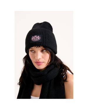 Juicy Couture Crest Unisex Volwassenen Zwart Hoed & Sjaal Set - Eén maat