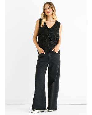 Zwarte glittervest met V-hals en sequins