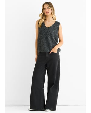 Grijze glitter V-hals vest gebreide trui