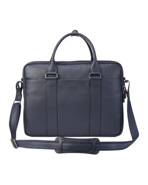 Echte leren marineblauwe laptop- en zakentas - Sutton