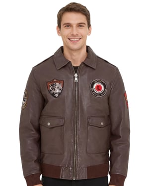 Heren bruin vliegend leren bomberjack G-1 Aviator kraag - Hudson
