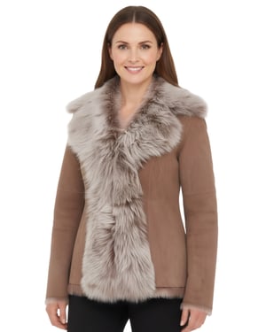 Dames Taupe Schapenvacht Toscana Merino Shearling Suède Leren Jas - Siena