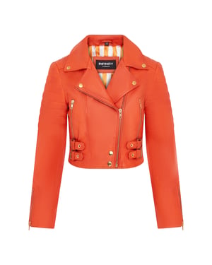 Dames Brando Cropped Oranje Leren Jas - Longtown