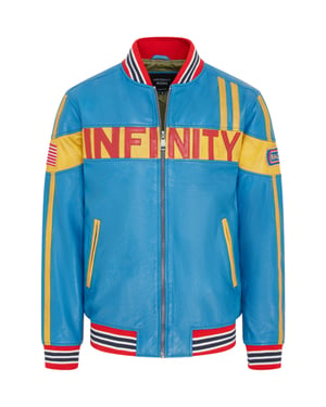 Heren blauw leren Track Racing Moto Bomber Bikerjack - Racer