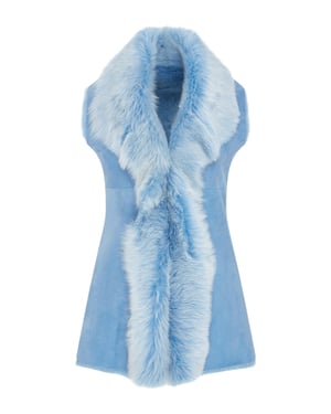 Damesblauw Toscaanse schapenvacht lang gilet-Sorocaba