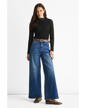Blauwe jeans met middelhoge taille en wijde pijpen
