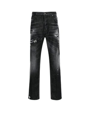 Dsquared2 642 Denim Paint Splash Zwarte Denim Broek Heren