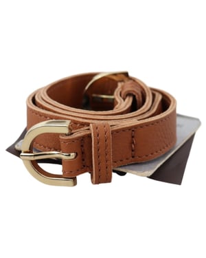 Scervino Straat Lichtbruin Leren Gouden Dubbele Gesp Tailleband