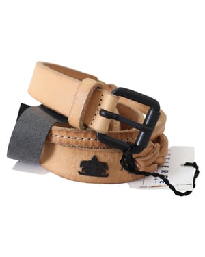 Scervino Street Lichte Bruine Slimme Leren Zwarte Logo Gesp Riem