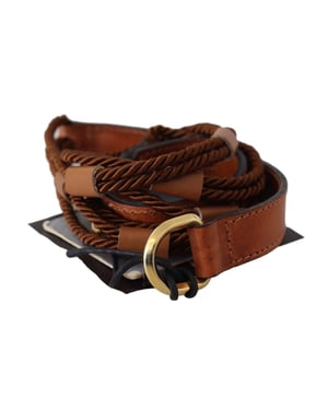 Scervino Street Bruin Leren Gevlochten Touw Gouden Gesp Riem