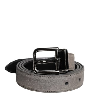 Dolce & Gabbana Grijze Leren Riem met Zilverkleurige Metalen Gesp