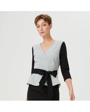Kleurblok Peplum top met kruis-harteffect en riem