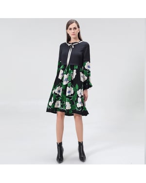 Mid-lengte blouse-jurk met bloemenprint