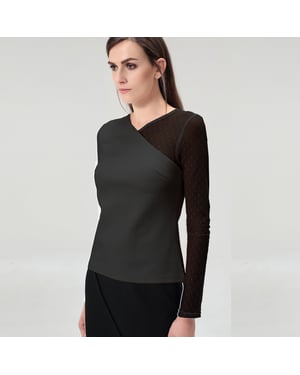 Asymmetrische lange mouwen in Jersey en Tule