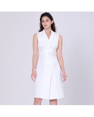 Trench -stijl mouwloze jurk met dubbele borsten