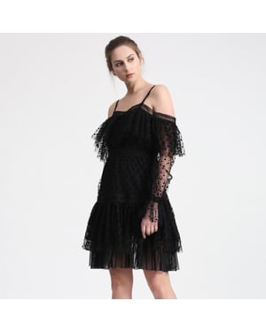 Négligé -stijl jurk in polka dot tule