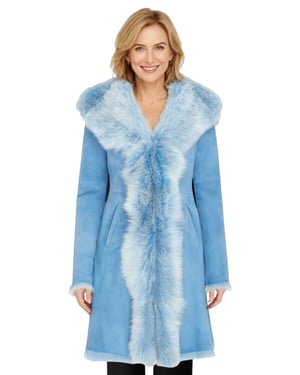 Dames blauwe Toscaanse trenchcoat met capuchon van echt schapenleer - Isola